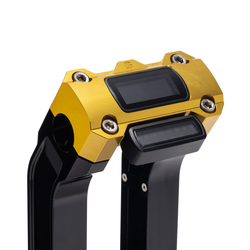 OG Black 6.5 inch Straight Risers with Gold Digital Gauge Cut Out Top Clamp