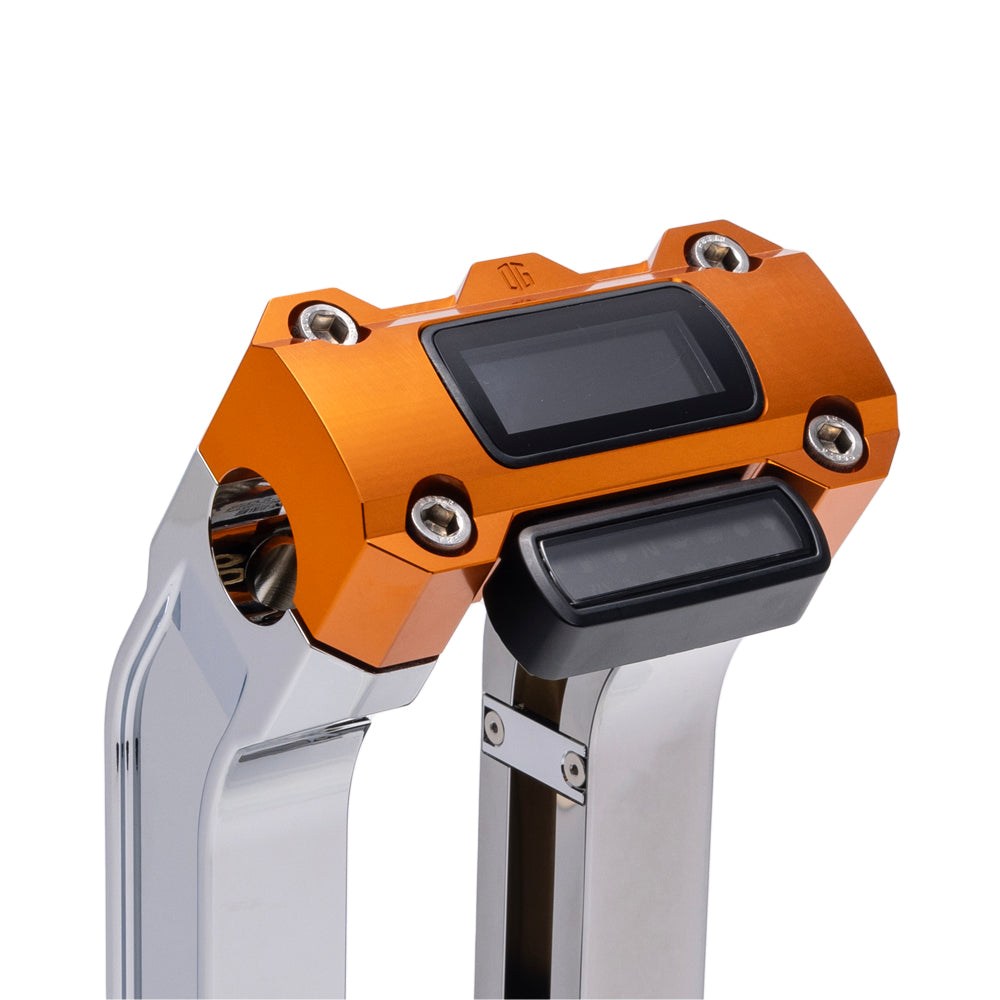 OG Chrome 6.5 inch Straight Risers with Orange Digital Gauge Cut Out Top Clamp