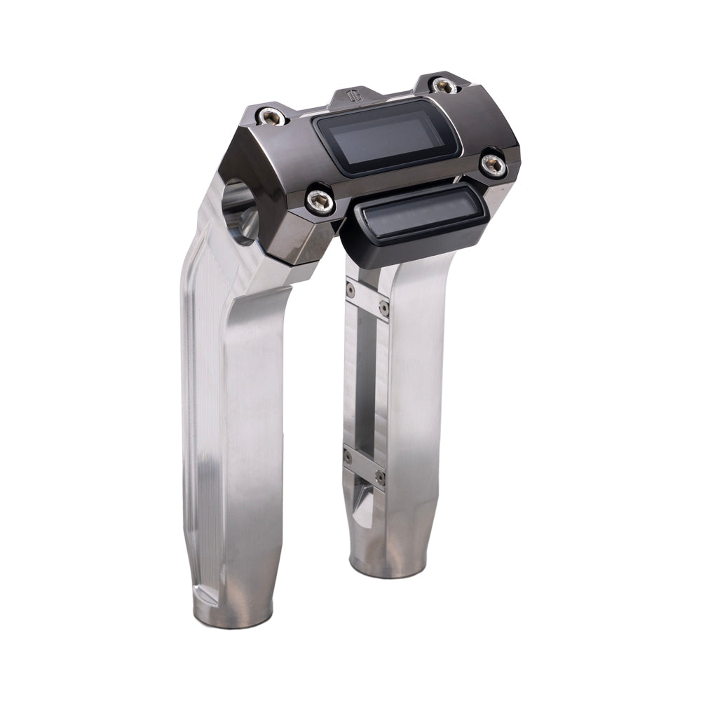 OG Aluminum 8.5 inch Pull Back Risers with Black Chrome Digital Gauge Cut Out Top Clamp