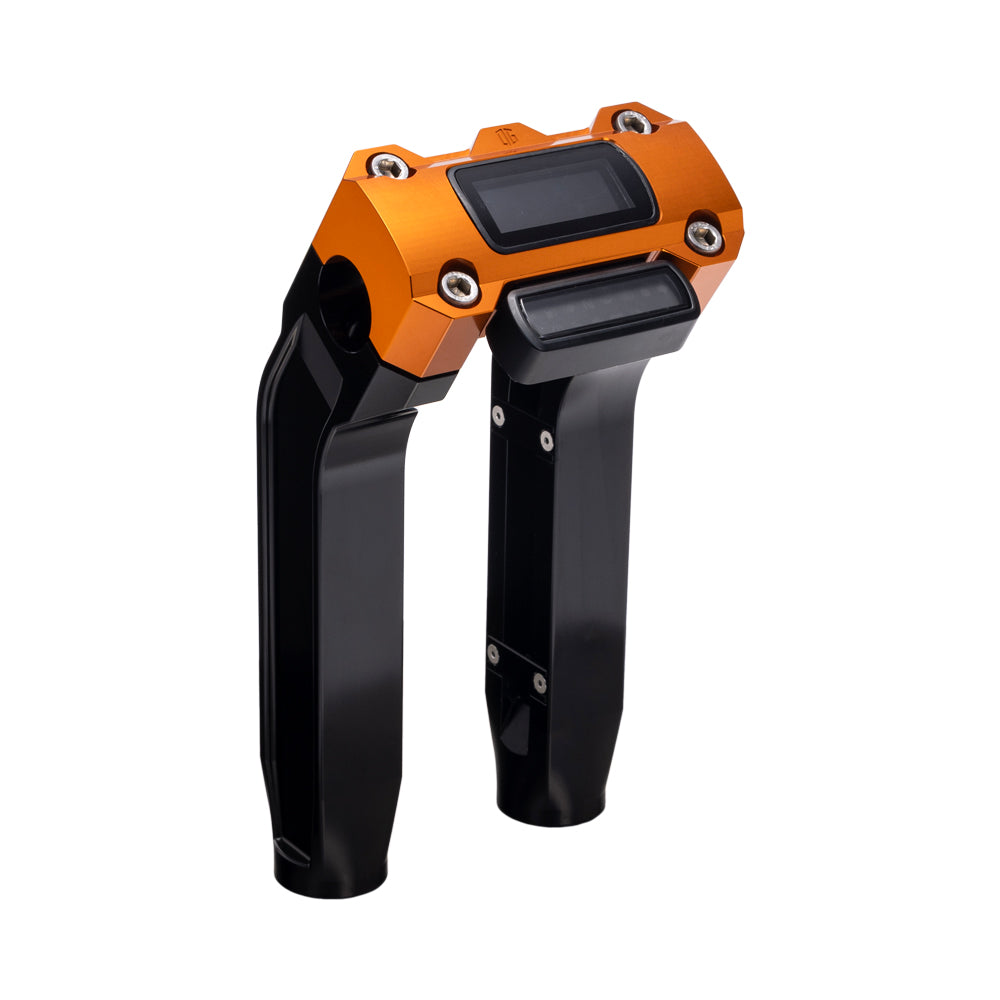 OG Black 8.5 inch Pull Back Risers with Orange Digital Gauge Cut Out Top Clamp