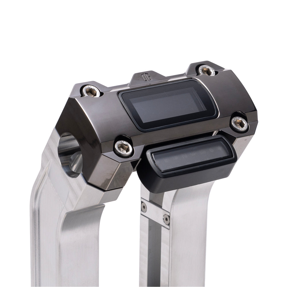 OG Aluminum 8.5 inch Straight Risers with Black Chrome Digital Gauge Cut Out Top Clamp