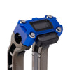 OG Blue Performance Digital Gauge Top Clamp on OG Black Chrome Performance Riser Legs