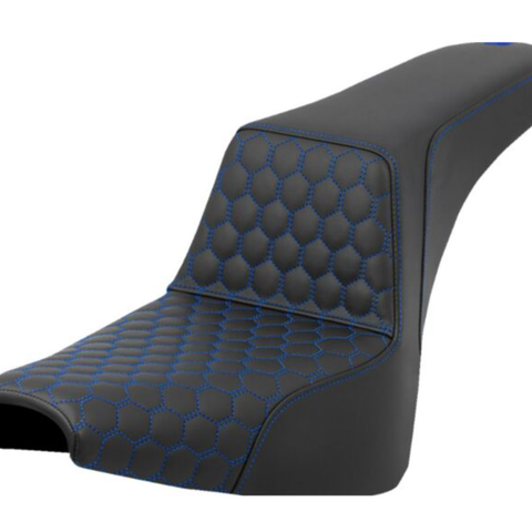 SADDLEMEN Step-Up Seat - Honeycomb - Blue Stitching - FL/FX '18-'23 - Team Dream Rides