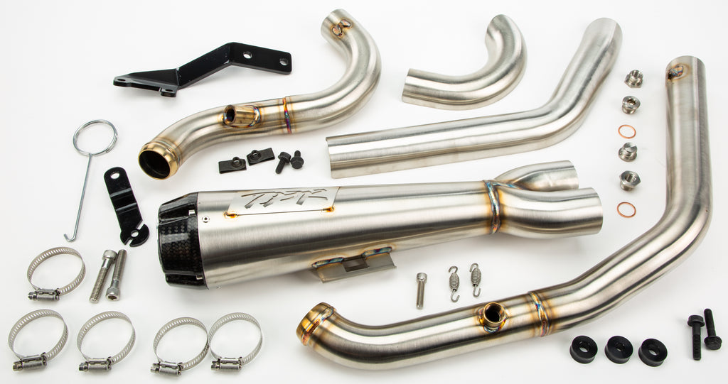 TBR Comp S 2-1 Exhaust for Harley Davidson Softail Models with Brushed Finish and Carbon Fiber Endcap