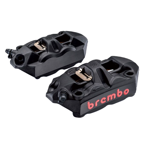 Caliper Set, P4 34mm, M4, Cast Monobloc, 108mm Radial Mount, Front, Black w/ Red Lettering - Team Dream Rides