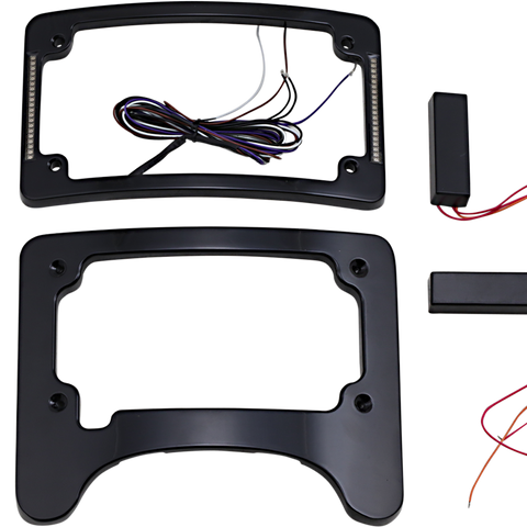 CUSTOM DYNAMICS Turn Signal Eliminator/Illuminated Tri-Frame - Gloss Black Turn Signal Eliminator with Tri Radius Illuminated Plate Frame - Team Dream Rides