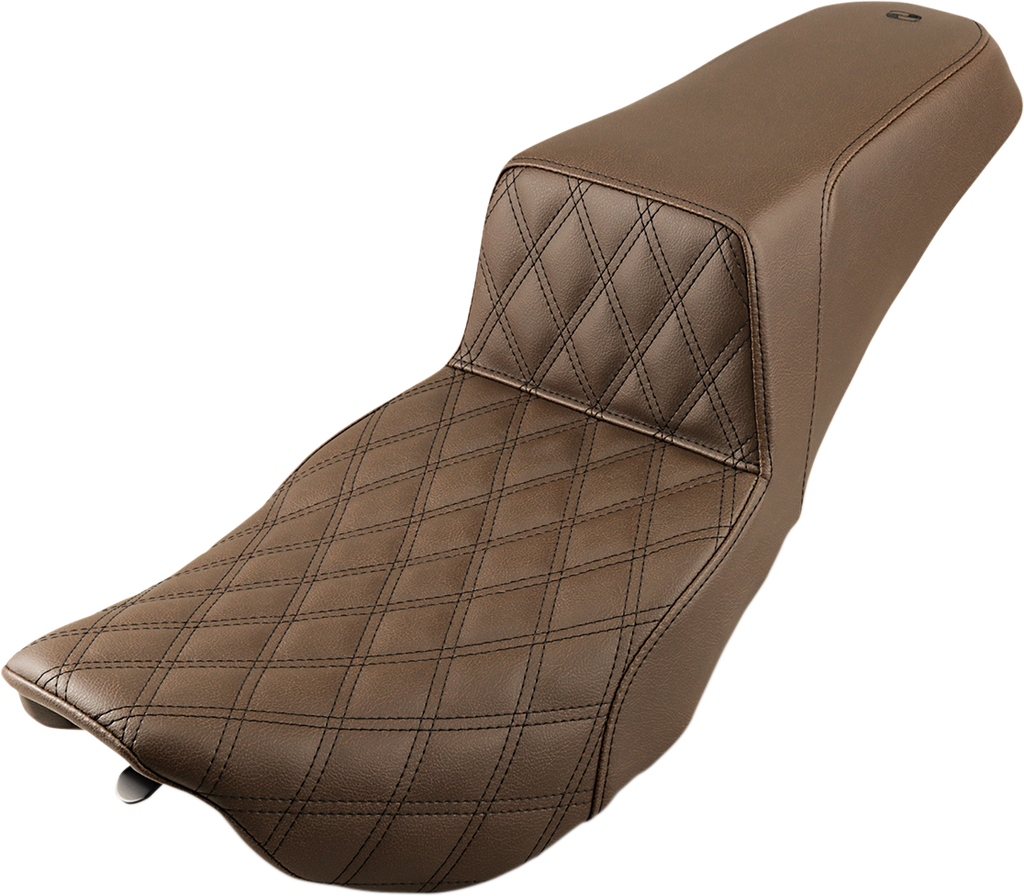 SADDLEMEN Step Up Seat - Driver Lattice Stitched - Brown Step Up Seat — Front Lattice Stitch - Team Dream Rides