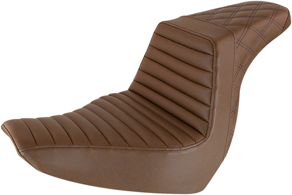 SADDLEMEN Step Up Seat - Tuck and Roll/Lattice Stitched - Brown Step Up Seat — Rear Lattice Stitch/Tuck and Roll - Team Dream Rides