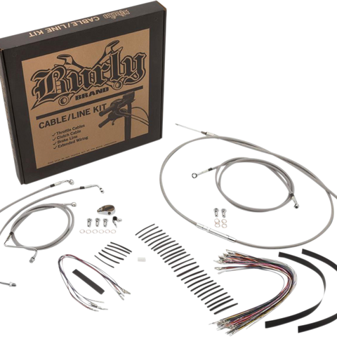 BURLY BRAND Complete Stainless Braided Handlebar Cable/Brake Line Kit For 15