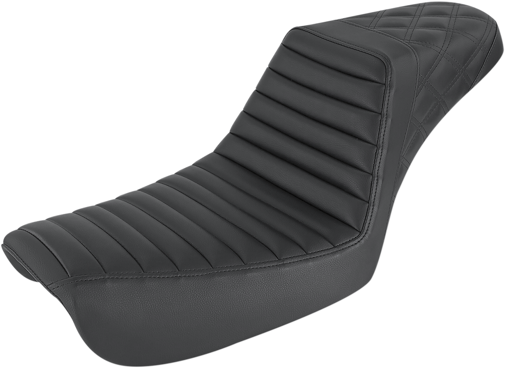 SADDLEMEN Step Up Seat - Black - FXD '04-'05 Step Up Seat — Rear Lattice Stitch/Tuck and Roll - Team Dream Rides