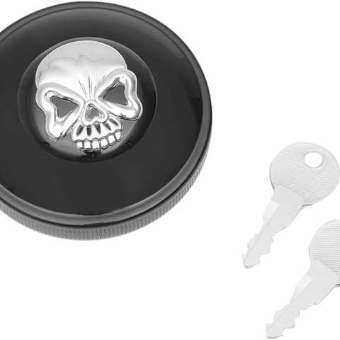 DRAG SPECIALTIES Skull Locking Gas Cap - Black - Vented Screw-In Locking Skull Gas Cap - Team Dream Rides