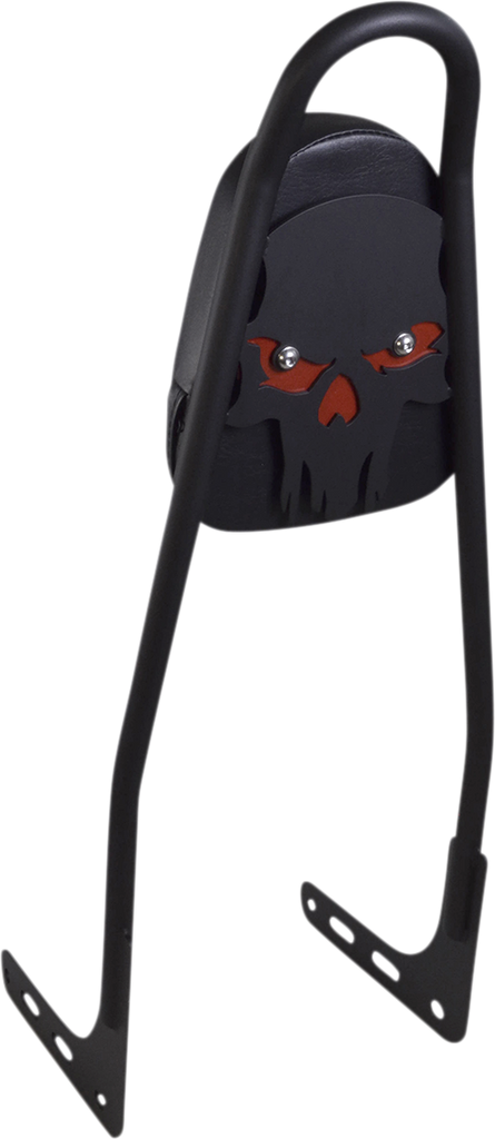 MOTHERWELL One-Piece Sissy Bar - Matte Black - Skull - With Red Pad Skull Sissy Bar — 7", 22.9 cm, 9", 17.8 cm - Team Dream Rides
