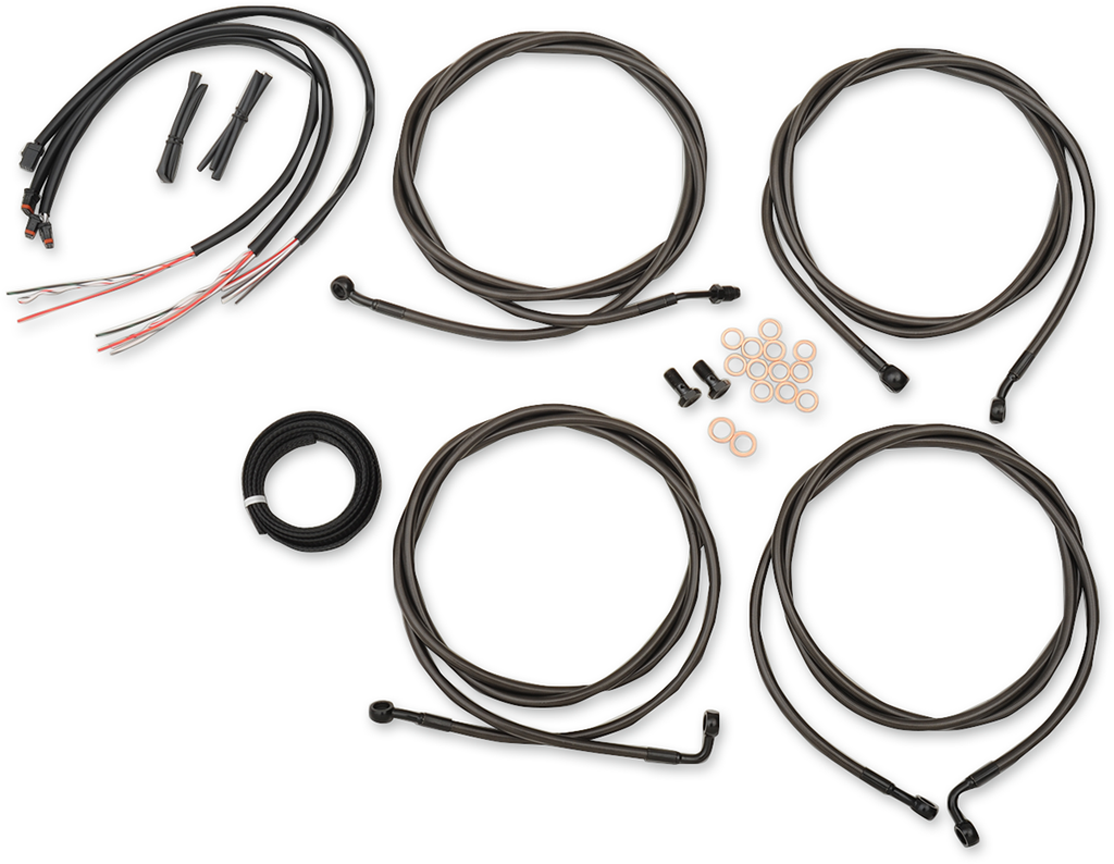 LA CHOPPERS Midnight 18" - 20" Cable Kit for '17 - '19 FL Complete Stainless Braided Handlebar Cable/Brake Line Kit - Team Dream Rides