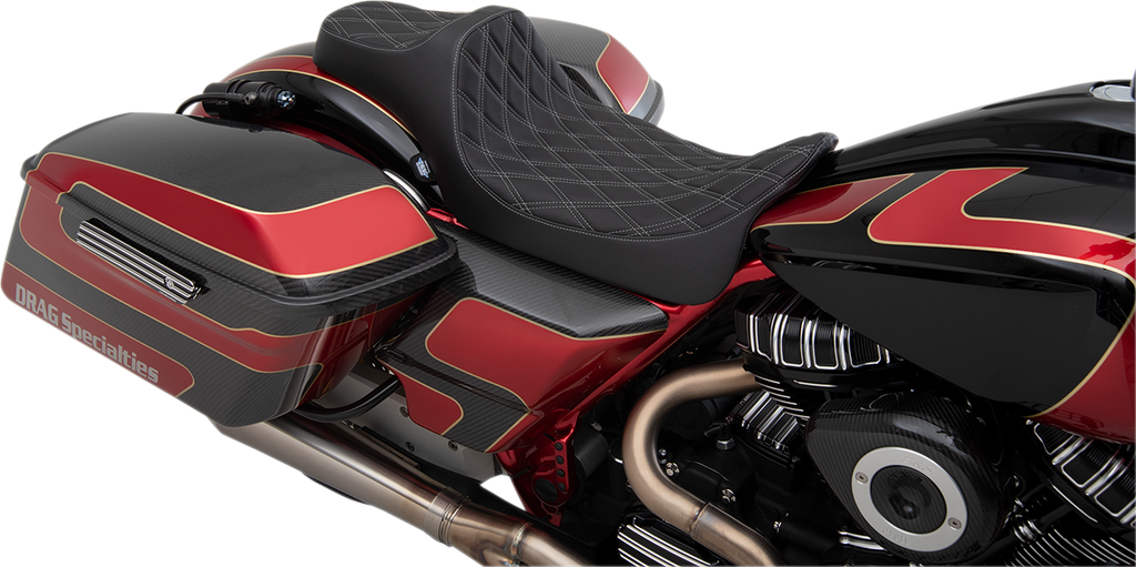 DRAG SPECIALTIES SEATS Predator III Seat - Extended - Double Diamond -Silver Stitched Extended Reach Predator III Seat - Team Dream Rides