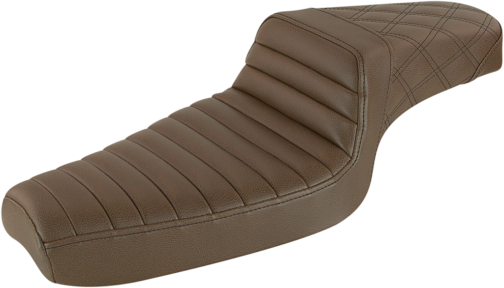 SADDLEMEN Step-Up Seat - Front Tuck-n-Roll/Rear Lattice Stitch - Brown 879-03-176BR - Team Dream Rides