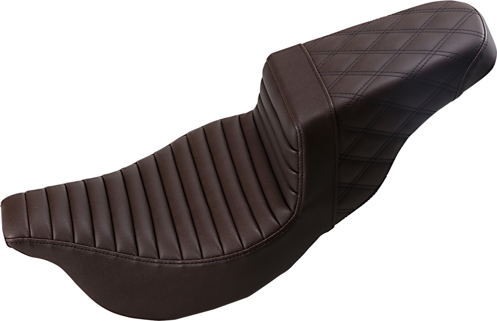 SADDLEMEN Step Up Seat - Lattice Stitched - Brown - FLH Step Up Seat — Lattice Stitched - Team Dream Rides