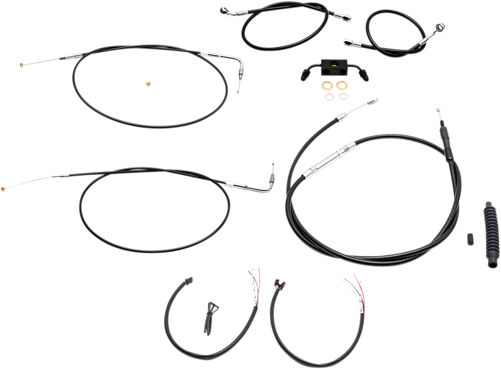 LA CHOPPERS Black 12" - 14" Cable Kit for FXDF w/ ABS Complete Stainless Braided Handlebar Cable/Brake Line Kit - Team Dream Rides