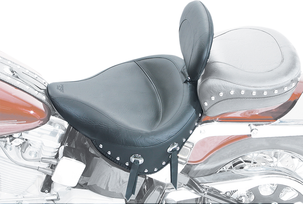 MUSTANG Wide Solo Seat - With Backrest - Black - Studded W/Concho - Softail '84-'99 79104 - Team Dream Rides