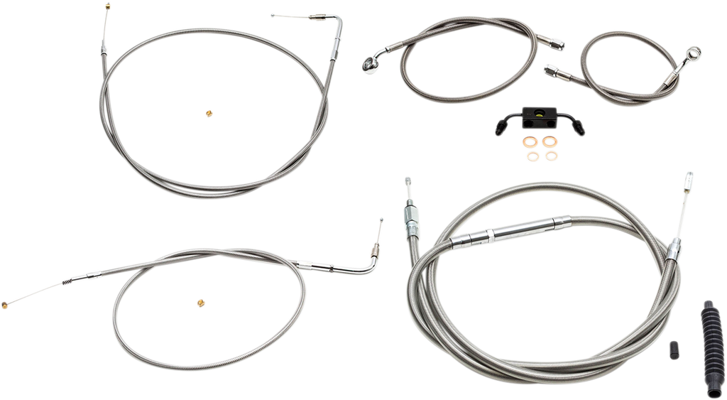 LA CHOPPERS 18" - 20" Cable Kit for FXDF w/ ABS Standard Stainless Braided Handlebar Cable/Brake Line Kit - Team Dream Rides