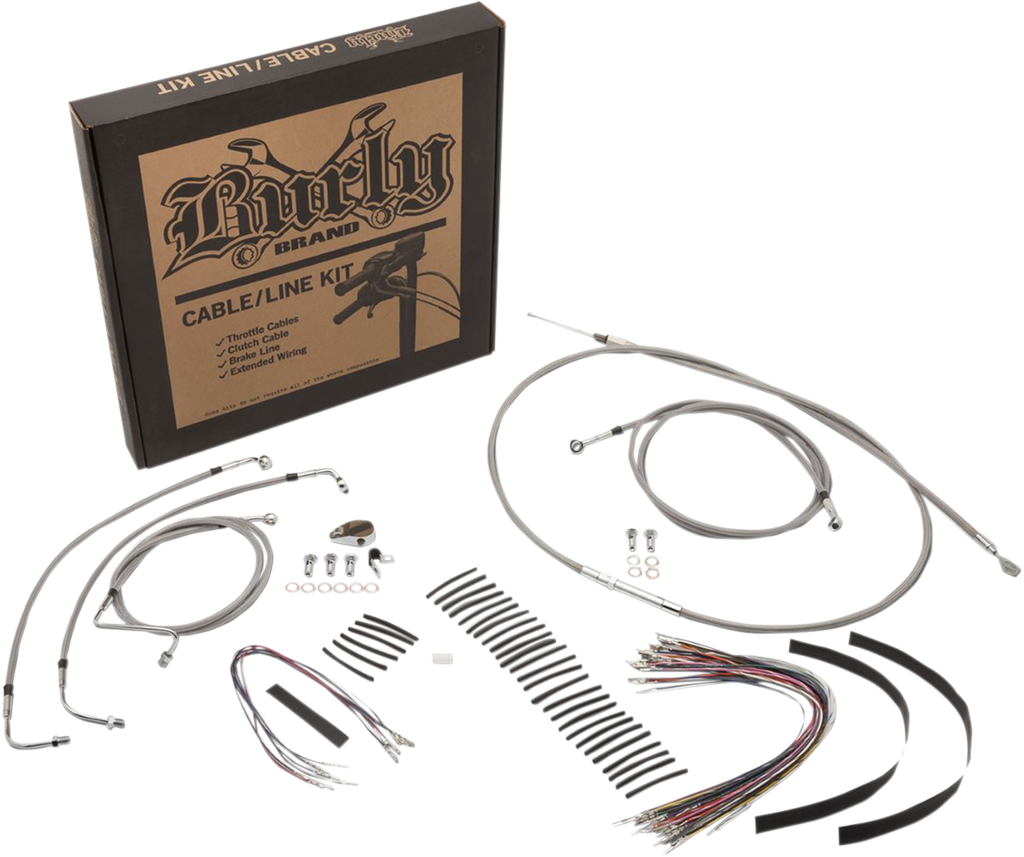 BURLY BRAND Complete Stainless Braided Handlebar Cable/Brake Line Kit For 13" Ape Hanger Handlebars And ABS Complete Stainless Braided Handlebar Cable/Brake Line Kit - Team Dream Rides