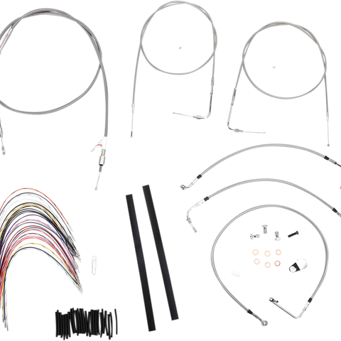 BURLY BRAND Complete Stainless Braided Handlebar Cable/Brake Line Kit For 14