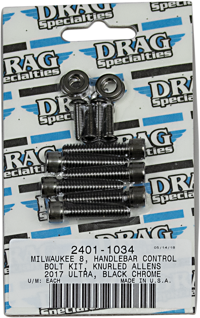 DRAG SPECIALTIES Bolt Kit M8 Hand Black/Chrome Knurled M-Eight Bolt Kit - Team Dream Rides