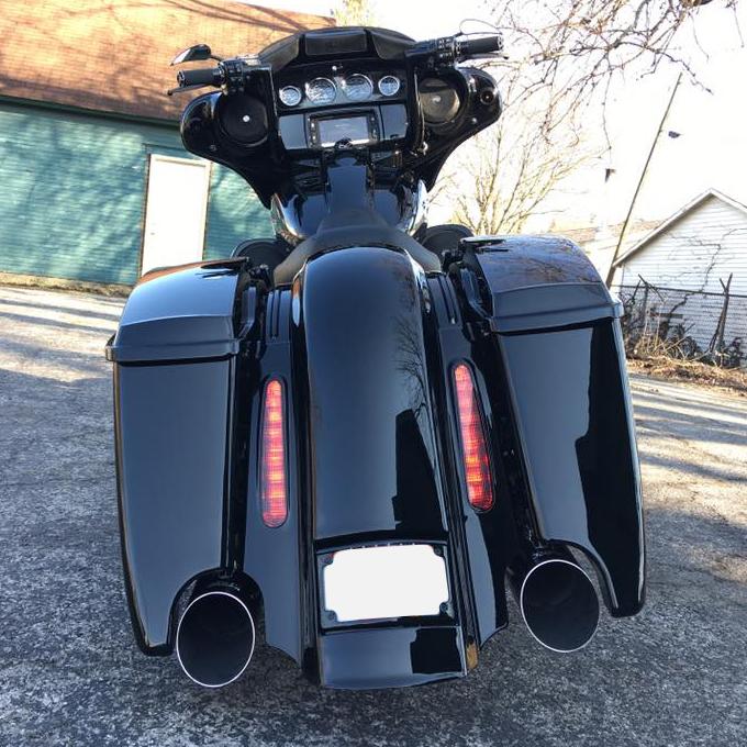 CVO STYLE REAR FENDER FOR 2014-2020 TOURING with Stretched Saddlebags Charcoal Peral, Dual Exhaust with WIRE HARNESS - Team Dream Rides