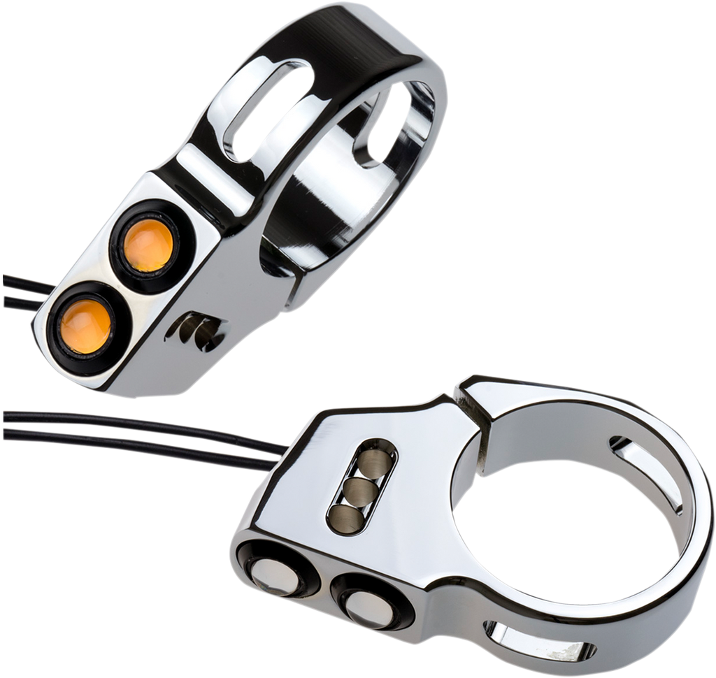 JOKER MACHINE Rat Eye LED Turn Signals - 39 mm - Chrome Rat Eye LED Fork Mount Turn Signals - Team Dream Rides