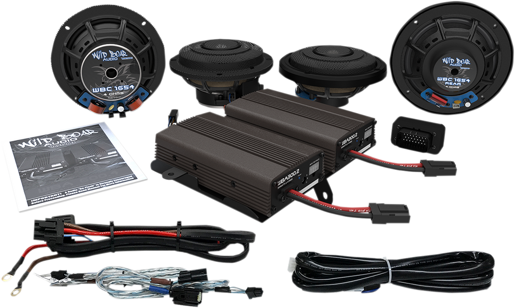 WILD BOAR AUDIO Front/Rear Speaker Kit with Amp - CVO Ultra Front & Rear Speaker Kit with 600w Amp CVO - Team Dream Rides