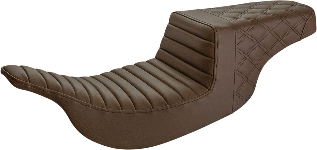 SADDLEMEN Step-Up Seat - Front Tuck-n-Roll/Rear Lattice Stitch - Brown 897-07-176BR - Team Dream Rides