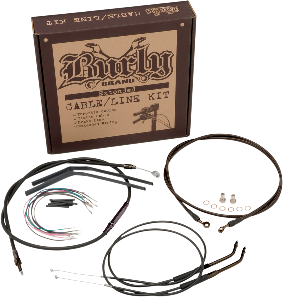 BURLY BRAND Control Kit for 12" Ape Hanger Handlebars Complete Black Vinyl Handlebar Cable/Brake Line Kit for Ape Hanger Handlebars - Team Dream Rides