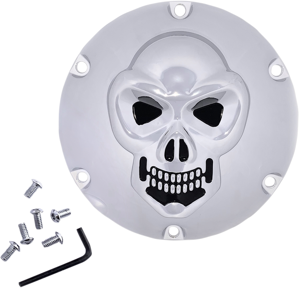 DRAG SPECIALTIES Skull Derby Cover - Chrome - 6 Hole Chrome 3-D Skull Derby Cover - Team Dream Rides