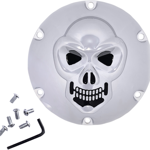 DRAG SPECIALTIES Skull Derby Cover - Chrome - 6 Hole Chrome 3-D Skull Derby Cover - Team Dream Rides
