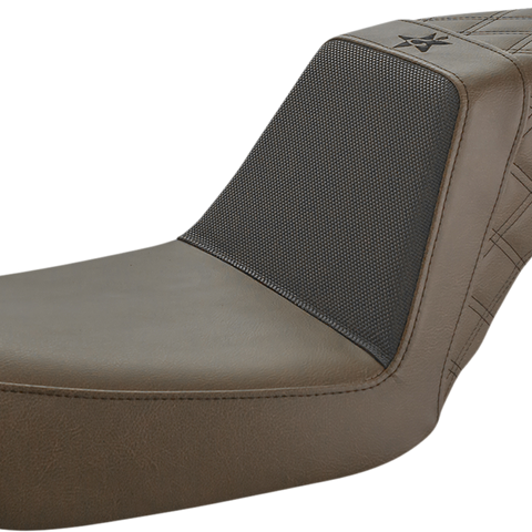 SADDLEMEN Unknown Industries Seat - Front Carbon Fiber/Black Gripper Lumbar/Rear Lattice Stitch - Dyna UN04-04-173BR - Team Dream Rides