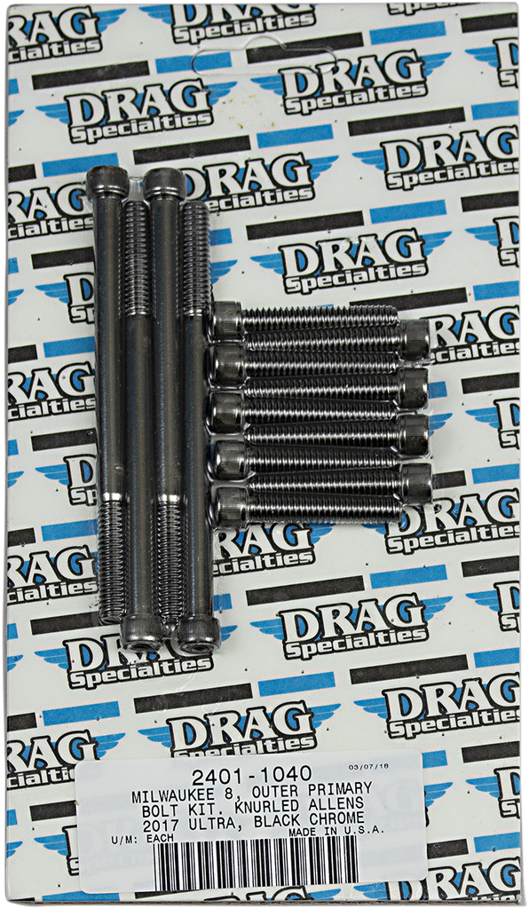 DRAG SPECIALTIES Bolt Kit M8 Outer Primary Black/Chrome Knurled M-Eight Bolt Kit - Team Dream Rides