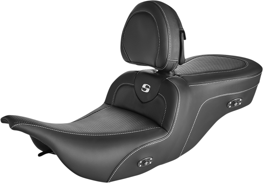 SADDLEMEN Roadsofa* Carbon Fiber Seat - With Driver Backrest - Heater - Black 897-07-185BRHC - Team Dream Rides