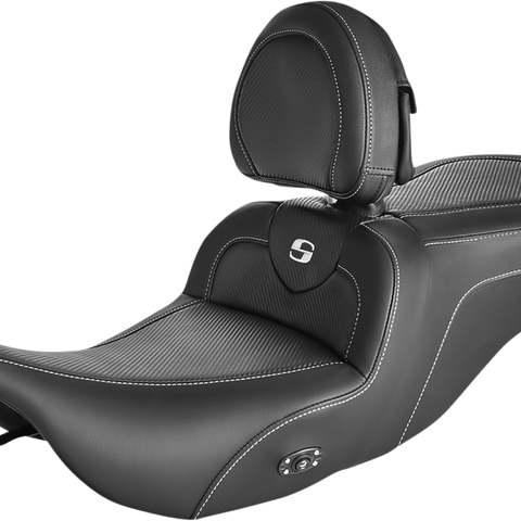 SADDLEMEN Roadsofa* Carbon Fiber Seat - With Driver Backrest - Heater - Black 897-07-185BRHC - Team Dream Rides