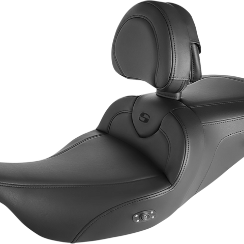 SADDLEMEN Roadsofa* Standard Reach Heated Seat - With Backrest - Black/Black Stitching 808-07B-187BRHC - Team Dream Rides