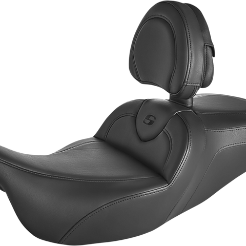 SADDLEMEN Roadsofa* Seat - with Backrest - Black/Black Stitching - FLH/FLT '08-'23 808-07B-187BR - Team Dream Rides