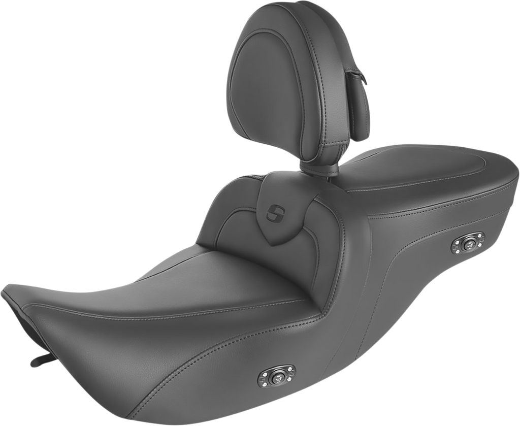 SADDLEMEN Heated RoadSofa* Seat - With Backrest - Black W/Black Stitching 897-06-187BRHCT - Team Dream Rides