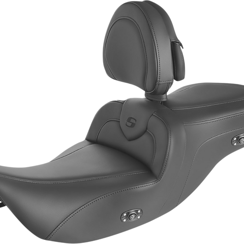 SADDLEMEN Heated RoadSofa* Seat - With Backrest - Black W/Black Stitching 897-06-187BRHCT - Team Dream Rides