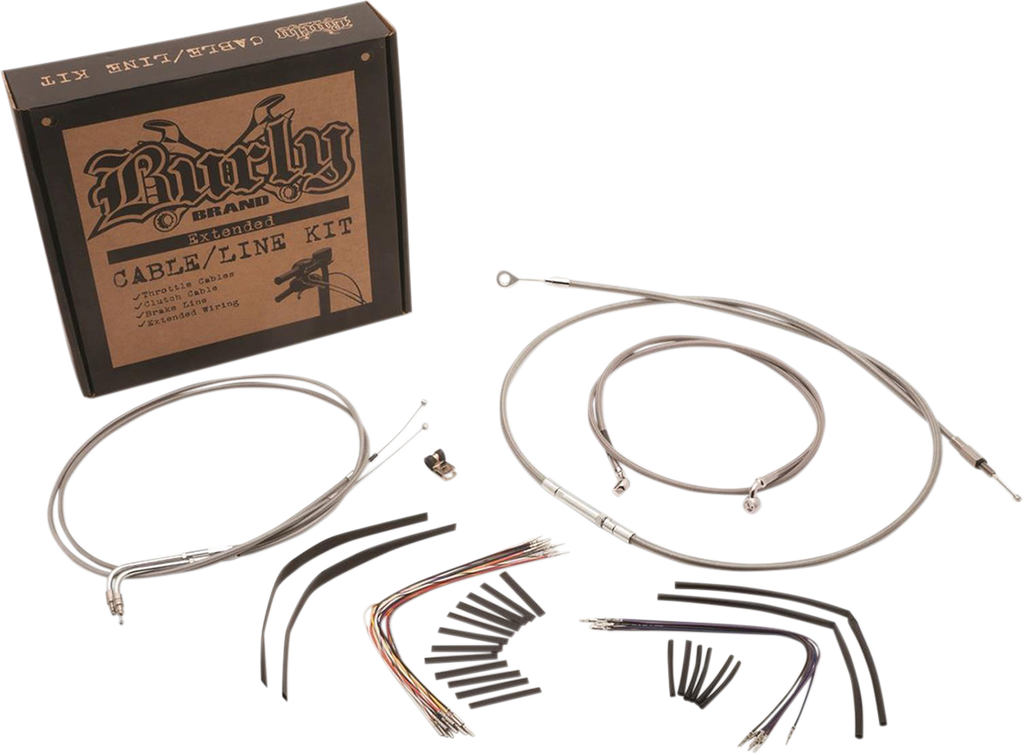 BURLY BRAND Complete Stainless Braided Handlebar Cable/Brake Line Kit For 16" Ape Hanger Handlebars And ABS Complete Stainless Braided Handlebar Cable/Brake Line Kit - Team Dream Rides