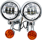 RIVCO PRODUCTS LED Turn/Run Lights 4-1/2" - Chrome/Chrome Light Brackets with LED Auxiliary Lights and Turn Signals - Team Dream Rides