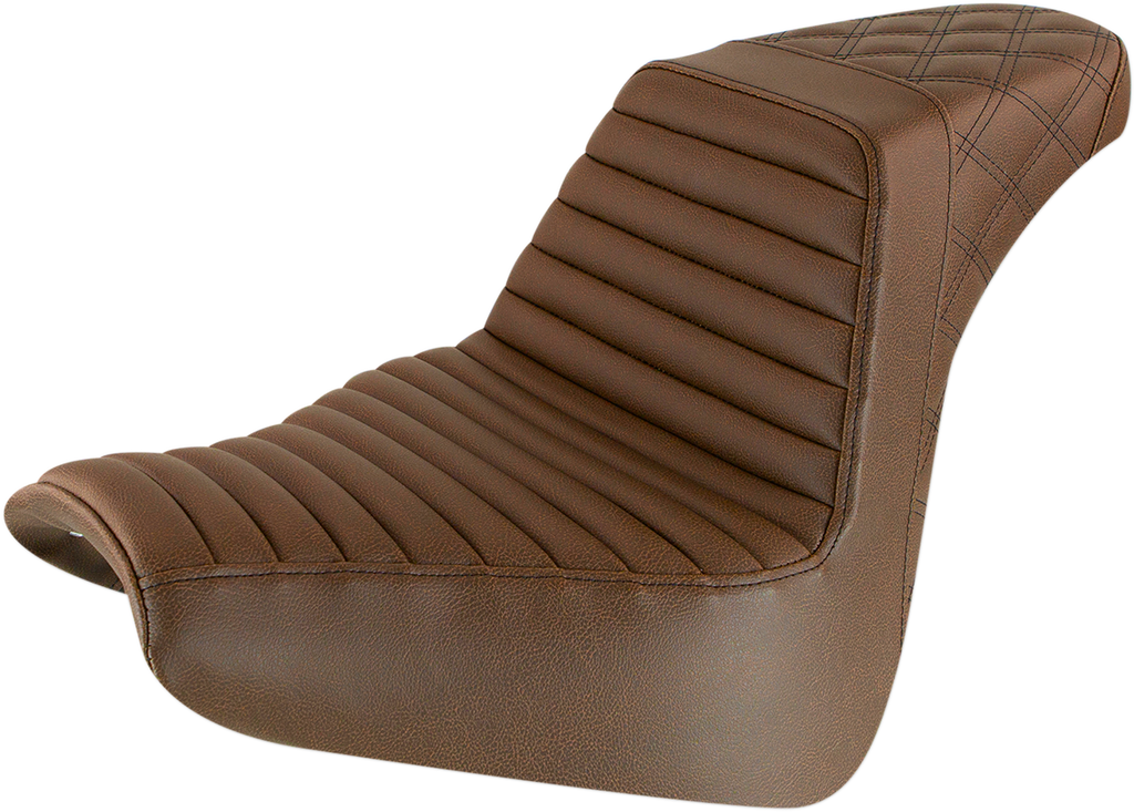 SADDLEMEN Step Up Seat - Tuck and Roll/Lattice Stitched - Brown Step Up Seat — Rear Lattice Stitch/Tuck and Roll - Team Dream Rides