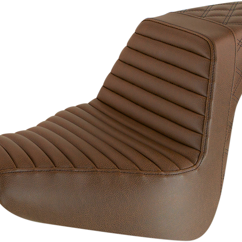 SADDLEMEN Step Up Seat - Tuck and Roll/Lattice Stitched - Brown Step Up Seat — Rear Lattice Stitch/Tuck and Roll - Team Dream Rides
