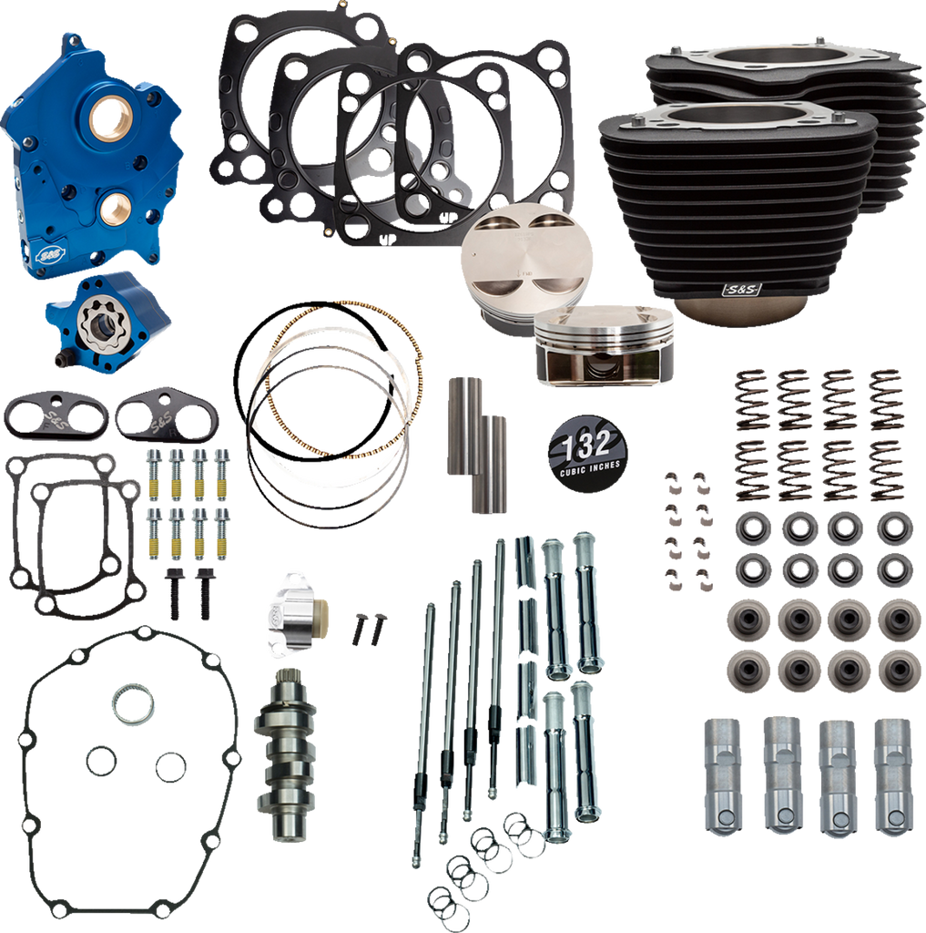 S&S CYCLE 132" Power Package Engine Performance Kit - Chain Drive - Oil Cooled - Non-Highlighted Fins - M8 310-1233 - Team Dream Rides