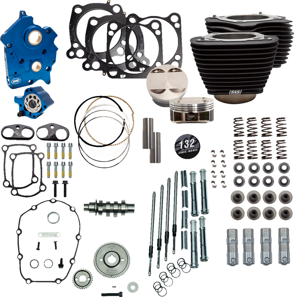 S&S CYCLE 132" Power Package Engine Performance Kit - Gear Drive - Oil Cooled - Non-Highlighted Fins - M8 310-1234 - Team Dream Rides