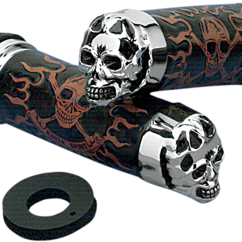 DRAG SPECIALTIES Chrome Skull Grips w/ Plain Eyes Skull Grips - Team Dream Rides