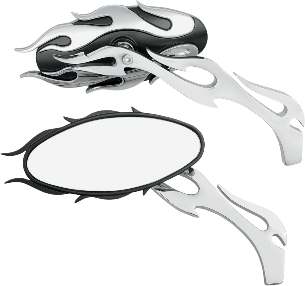 DRAG SPECIALTIES Flame Oval Mirror - Black/Chrome Flame Oval Mirrors - Team Dream Rides