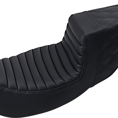 SADDLEMEN Step Up Seat - Lattice Stitched - Black - FLH Step Up Seat — Rear Lattice Stitch/Tuck and Roll - Team Dream Rides
